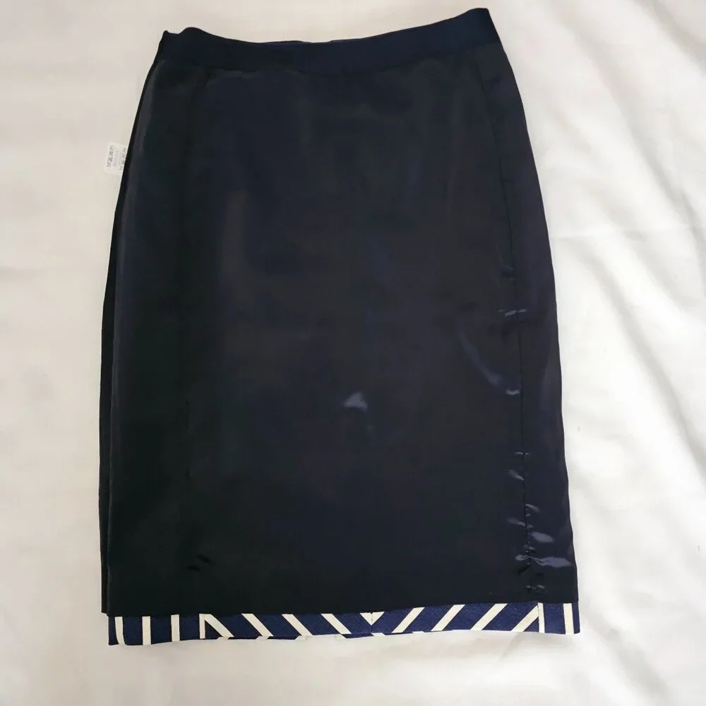 J.Crew Women's Navy Blue/White Chevron Stripe Pattern Pencil Skirt Size 00 - Picture 5 of 13